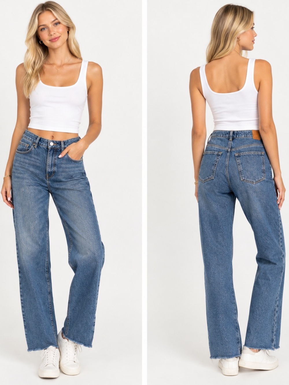 Zara High-Rise Straight Leg Womens Jeans, Raw Hem - Blue size 8